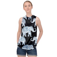Elephant-pattern-background High Neck Satin Top by Sobalvarro