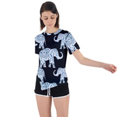 Elephant-pattern-background Asymmetrical Short Sleeve Sports Tee by Sobalvarro