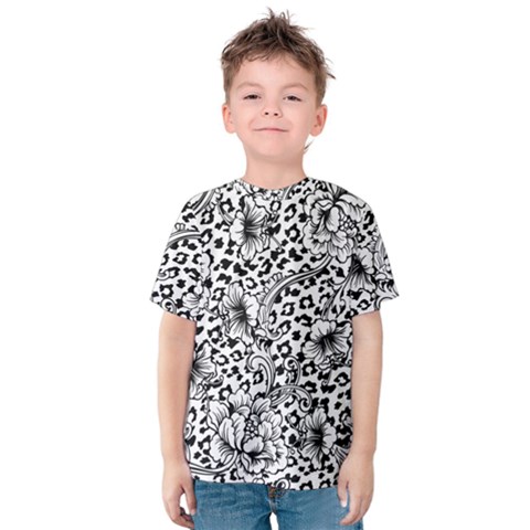 Vector-eclectic-fabric-seamless-pattern-animal-background-with-baroque-ornament Kids  Cotton Tee by Sobalvarro