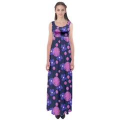 Pink And Blue Flowers Empire Waist Maxi Dress by bloomingvinedesign