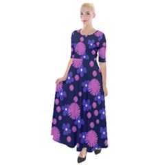 Pink And Blue Flowers Half Sleeves Maxi Dress by bloomingvinedesign