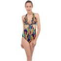 Illustration Abstract Line Halter Front Plunge Swimsuit View1
