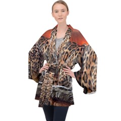 Nature With Tiger Long Sleeve Velvet Kimono  by Sparkle