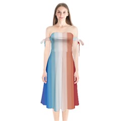 Blue,white Red Shoulder Tie Bardot Midi Dress by Sparkle