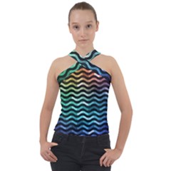 Digital Waves Cross Neck Velour Top by Sparkle