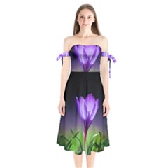 Flower Shoulder Tie Bardot Midi Dress by Sparkle