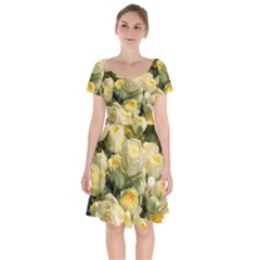 Yellow Roses Short Sleeve Bardot Dress by Sparkle