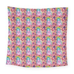 Blue Haired Girl Pattern Pink Square Tapestry (large)