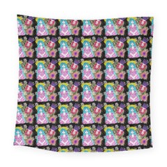 Blue Haired Girl Pattern Black Square Tapestry (large)
