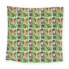 Purple Glasses Girl Pattern Green Square Tapestry (large)