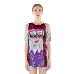 Purple Glasses Girl Wall Shoulder Cutout One Piece Dress by snowwhitegirl