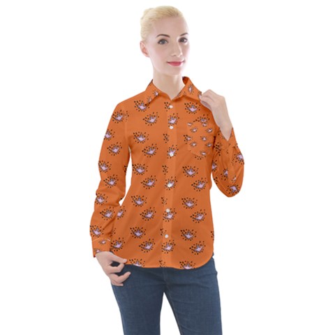 Zodiac Bat Pink Orange Women s Long Sleeve Pocket Shirt by snowwhitegirl