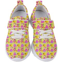 Girl With Hood Cape Heart Lemon Pattern Yellow Kids  Velcro Strap Shoes by snowwhitegirl