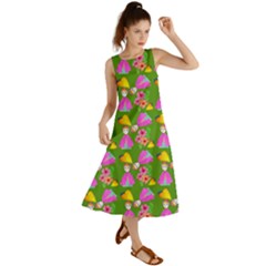 Girl With Hood Cape Heart Lemon Pattern Green Summer Maxi Dress by snowwhitegirl