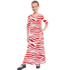 Red And White Zebra Kids  Quarter Sleeve Maxi Dress by Angelandspot