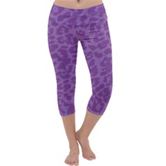 Purple Big Cat Pattern Capri Yoga Leggings by Angelandspot