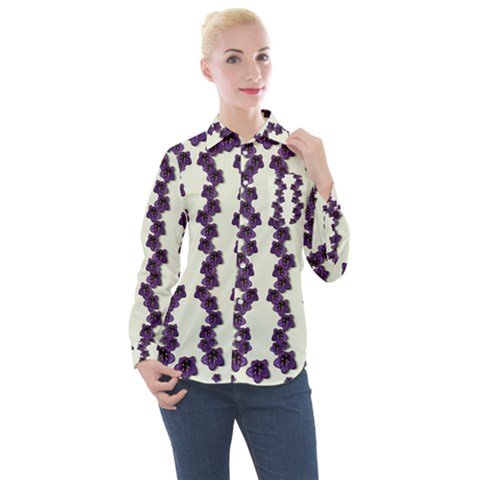 Blue Flowers Of Peace Small Of Love Women s Long Sleeve Pocket Shirt by pepitasart