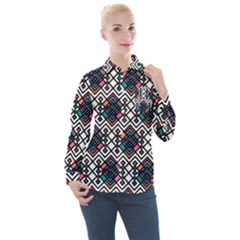Boho Geometric Women s Long Sleeve Pocket Shirt