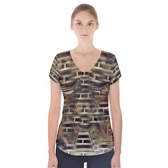 Textures Brown Wood Short Sleeve Front Detail Top