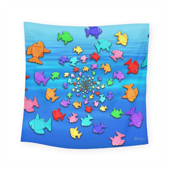 Fractal Art School Of Fishes Square Tapestry (Small)
