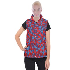 Red And Blue Camouflage Pattern Women s Button Up Vest by SpinnyChairDesigns