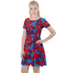 Red And Blue Camouflage Pattern Cap Sleeve Velour Dress  by SpinnyChairDesigns
