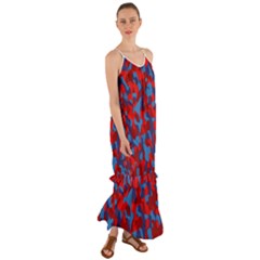 Red And Blue Camouflage Pattern Cami Maxi Ruffle Chiffon Dress by SpinnyChairDesigns