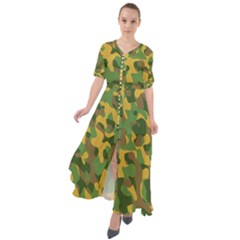 Yellow Green Brown Camouflage Waist Tie Boho Maxi Dress by SpinnyChairDesigns