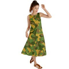 Yellow Green Brown Camouflage Summer Maxi Dress by SpinnyChairDesigns