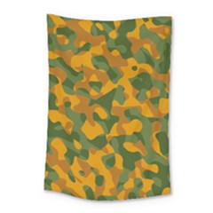 Green And Orange Camouflage Pattern Small Tapestry by SpinnyChairDesigns