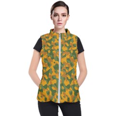 Green And Orange Camouflage Pattern Women s Puffer Vest by SpinnyChairDesigns