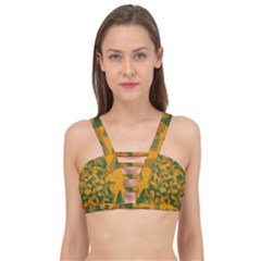 Green And Orange Camouflage Pattern Cage Up Bikini Top by SpinnyChairDesigns