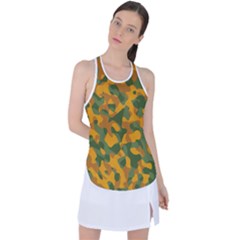 Green And Orange Camouflage Pattern Racer Back Mesh Tank Top by SpinnyChairDesigns