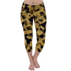 Black Yellow Brown Camouflage Pattern Capri Winter Leggings  by SpinnyChairDesigns