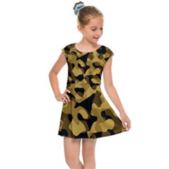Black Yellow Brown Camouflage Pattern Kids  Cap Sleeve Dress by SpinnyChairDesigns