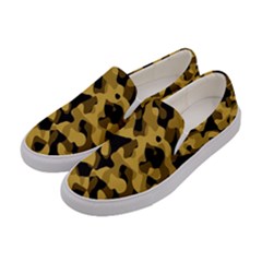 Black Yellow Brown Camouflage Pattern Women s Canvas Slip Ons by SpinnyChairDesigns