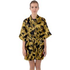 Black Yellow Brown Camouflage Pattern Half Sleeve Satin Kimono  by SpinnyChairDesigns