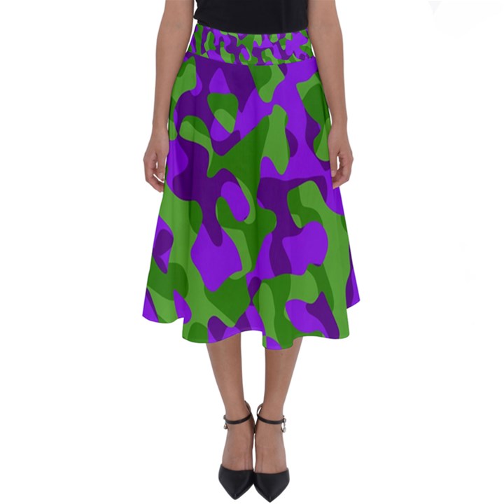 Purple and Green Camouflage Perfect Length Midi Skirt