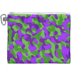 Purple And Green Camouflage Canvas Cosmetic Bag (xxxl) by SpinnyChairDesigns