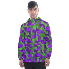 Purple And Green Camouflage Men s Front Pocket Pullover Windbreaker
