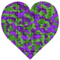 Purple and Green Camouflage Wooden Puzzle Heart View1