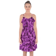 Dark Purple Camouflage Pattern Ruffle Detail Chiffon Dress by SpinnyChairDesigns