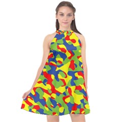 Colorful Rainbow Camouflage Pattern Halter Neckline Chiffon Dress  by SpinnyChairDesigns