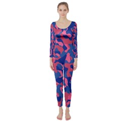 Blue And Pink Camouflage Pattern Long Sleeve Catsuit by SpinnyChairDesigns