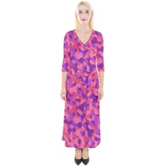 Pink And Purple Camouflage Quarter Sleeve Wrap Maxi Dress by SpinnyChairDesigns