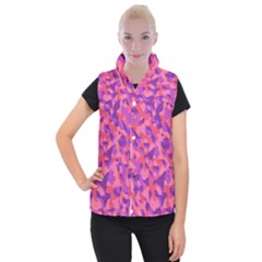 Pink And Purple Camouflage Women s Button Up Vest by SpinnyChairDesigns
