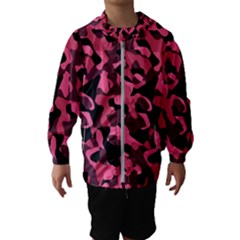 Black And Pink Camouflage Pattern Kids  Hooded Windbreaker by SpinnyChairDesigns