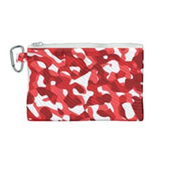 Red And White Camouflage Pattern Canvas Cosmetic Bag (medium) by SpinnyChairDesigns