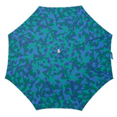 Blue Turquoise Teal Camouflage Pattern Straight Umbrellas by SpinnyChairDesigns