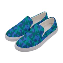 Blue Turquoise Teal Camouflage Pattern Women s Canvas Slip Ons by SpinnyChairDesigns